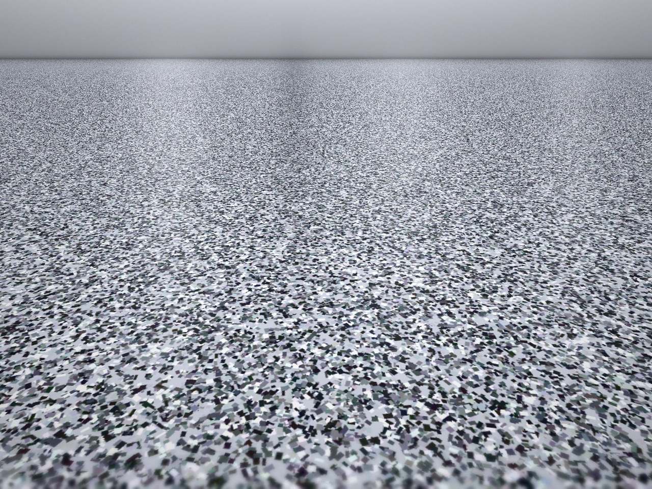 Interior floor finished with a decorative flake coating